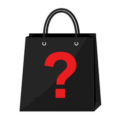 Stylish black bag with red question mark, vector illustration for gift and surprise ideas