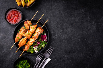 Chicken skewers kebab with vegetables
