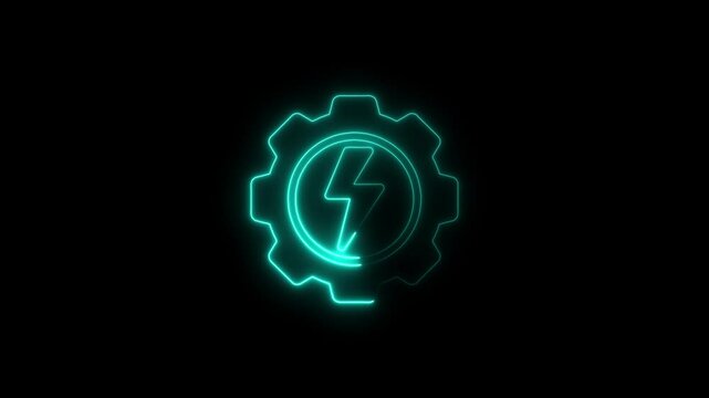 Glowing neon power icon isolated on black background. HD Video motion graphic animation