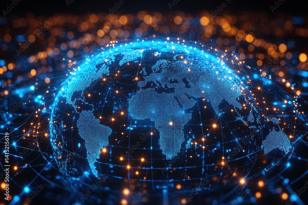 Poster digital globe representing global connectivity through interconnected networks and data