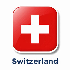 Obraz premium A clear digital illustration of the rectangular flag of switzerland. Below the flag, the word 