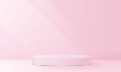 Minimal Pink 3D Podium on Soft Pastel Background With Light Shadows, Ideal for Product Display, Cosmetics, or Branding Mockup. Clean and Elegant. Vector Illustration
