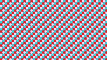 Geometric pattern of circles in a grid.  Red, light pink, and teal circles alternate in a checkerboard pattern