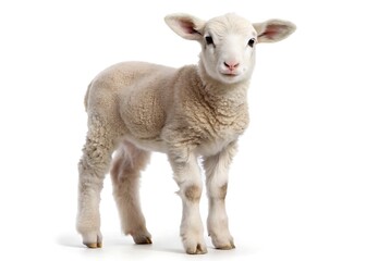 Fototapeta premium a young lamb standing against a white background