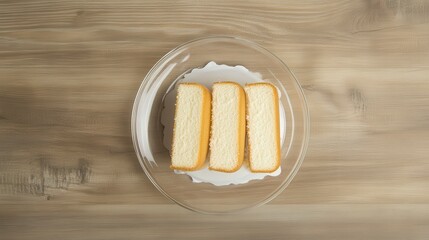 Three Slices of Delicious Vanilla Sponge Cake on Wooden Table: A Sweet and Simple Dessert