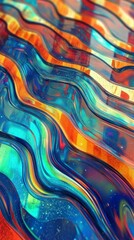 Transparent glass morphism texture featuring holographic curved waves in motion, perfect for trendy futuristic motion design banners