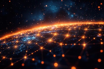 Fototapeta premium Connecting the world through a vibrant network of lights in a cosmic landscape at night
