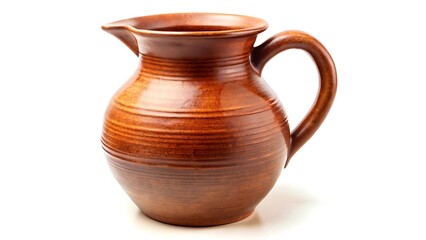 Clay brown jug isolated on white background
