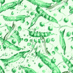 Seamless hand drawn watercolor pattern: sweet green pea pods and peas.pattern for fashion prints for printing fabrics, paper, background, cloth, packaging. Pencil drawing with strokes