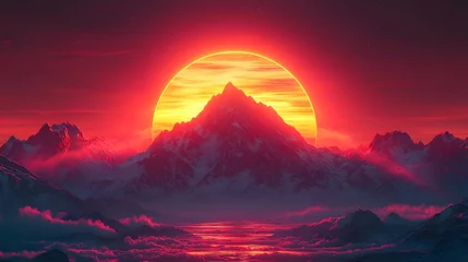 Majestic sunset over a towering mountain landscape