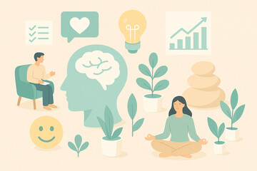 Illustration isométrique pastel sur la santé mentale et le bien-être