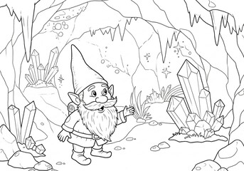 Fototapeta premium Whimsical Gnome Illustration in a Black and White Forest Setting