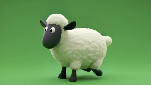 Running Sheep Cartoon Animation on Green Background Funny