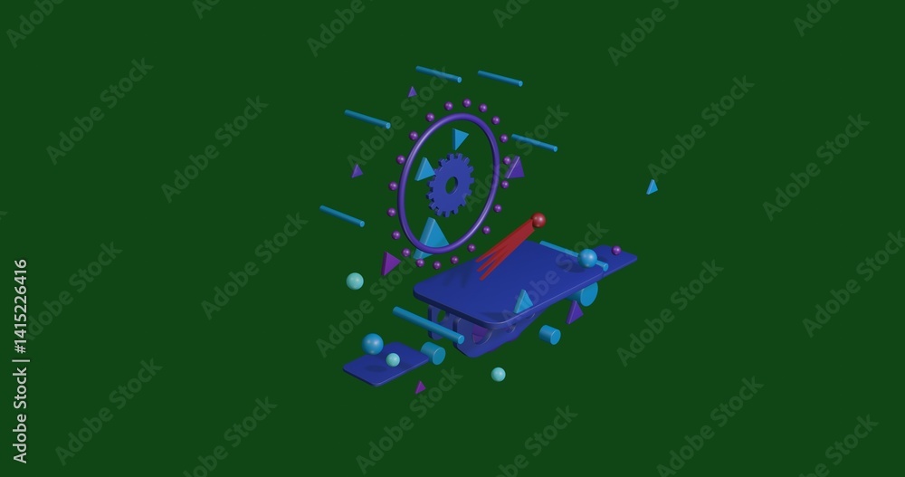 Poster red comet symbol on a pedestal of abstract geometric shapes floating in the air. abstract concept ar