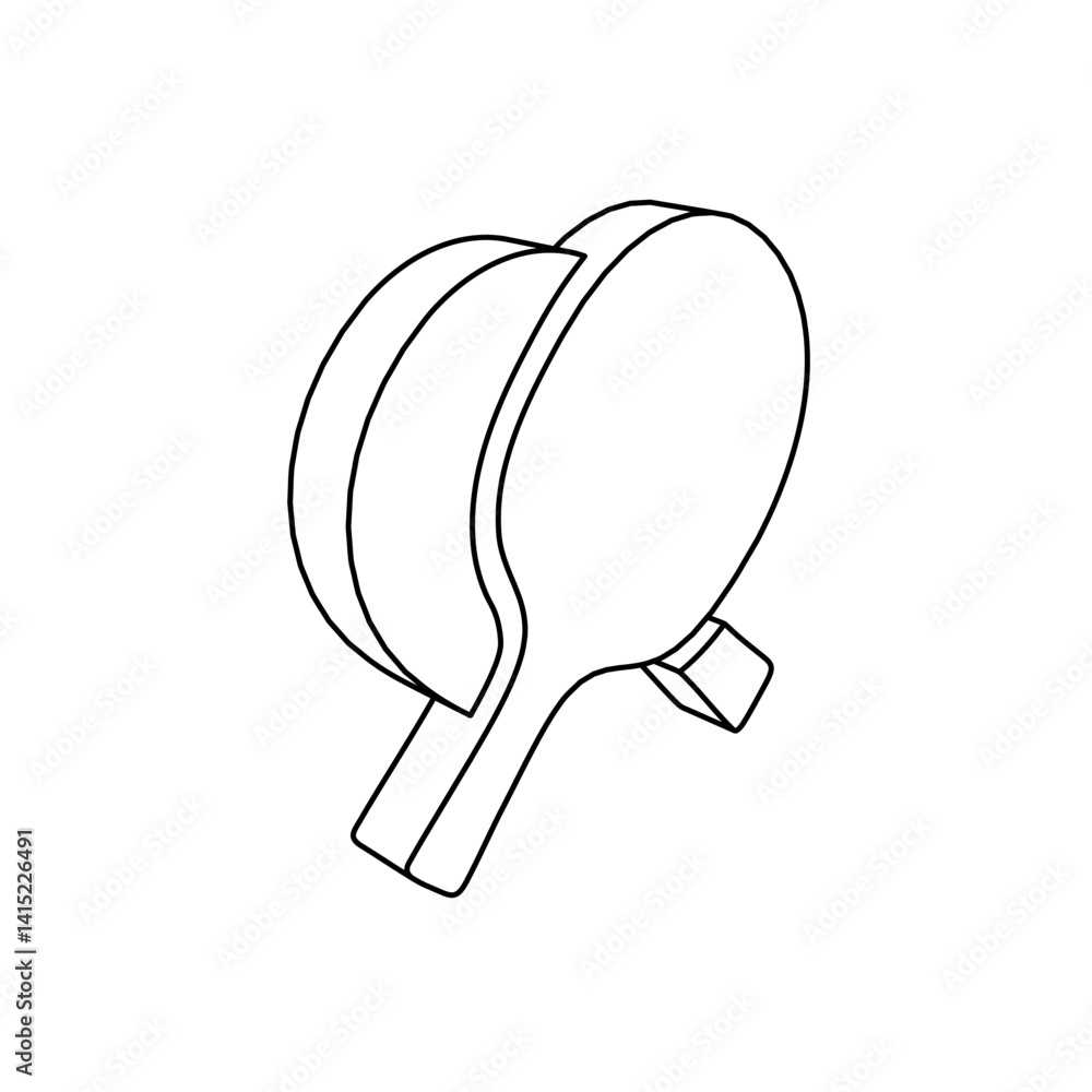 Poster the outline of a large crossed ping pong rackets symbol is made with black lines. 3d view of the obj