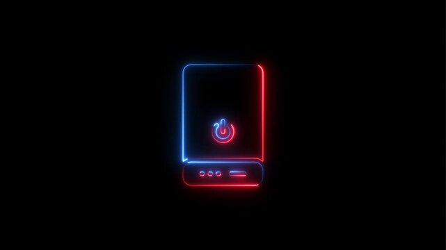 Glowing neon power bank icon isolated on black background. HD Video motion graphic animation