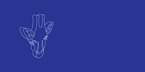The outline of a large giraffe head symbol made of white lines on the left. 3D view of the object in perspective. Vector illustration on indigo background