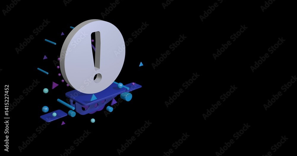 Aufkleber white attention symbol on a pedestal of abstract geometric shapes floating in the air. abstract conc