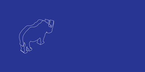 The outline of a large rhino symbol made of white lines on the left. 3D view of the object in perspective. Vector illustration on indigo background