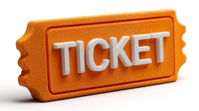 This flat vector design features an orange ticket icon prominently displaying the word TICKET. It symbolizes access, entry, or participation in various events and activities