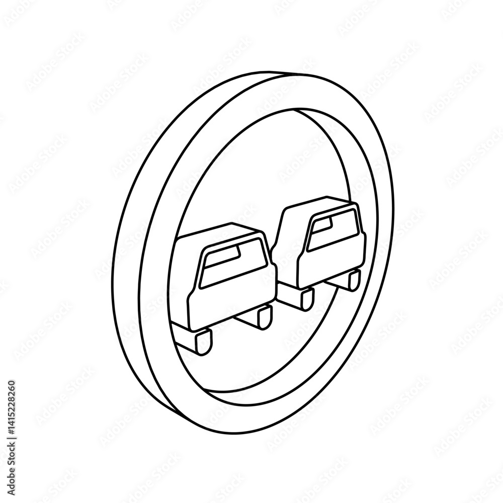Poster the outline of a large no overtaking sign is made with black lines. 3d view of the object in perspec