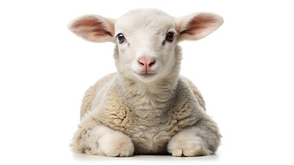 Naklejka premium Young sheep looking at camera isolated on white background