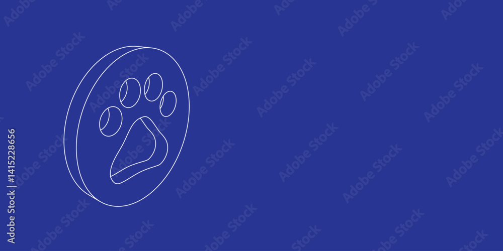 Poster the outline of a large pet symbol made of white lines on the left. 3d view of the object in perspect