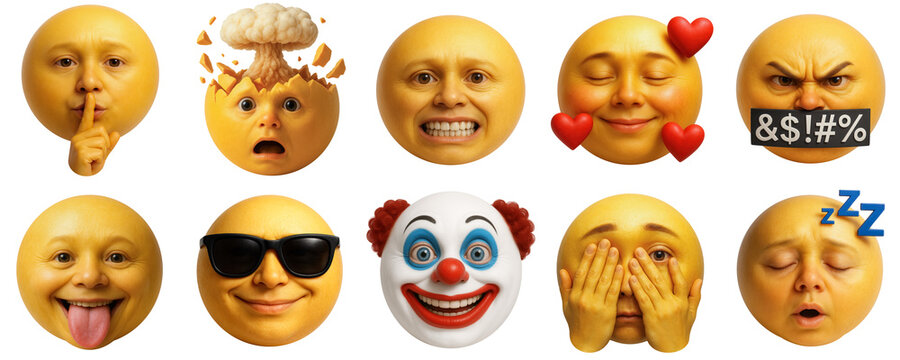 PNG Human emoji faces expressing varied emotions with diverse expressions