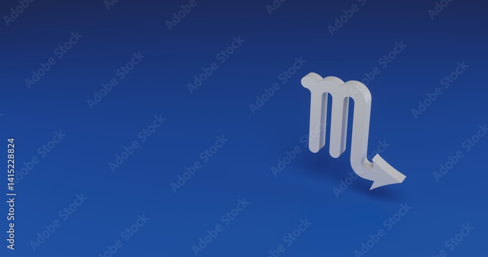 Poster isolated realistic white zodiac scorpio symbol with shadow. located on the right side of the scene. 
