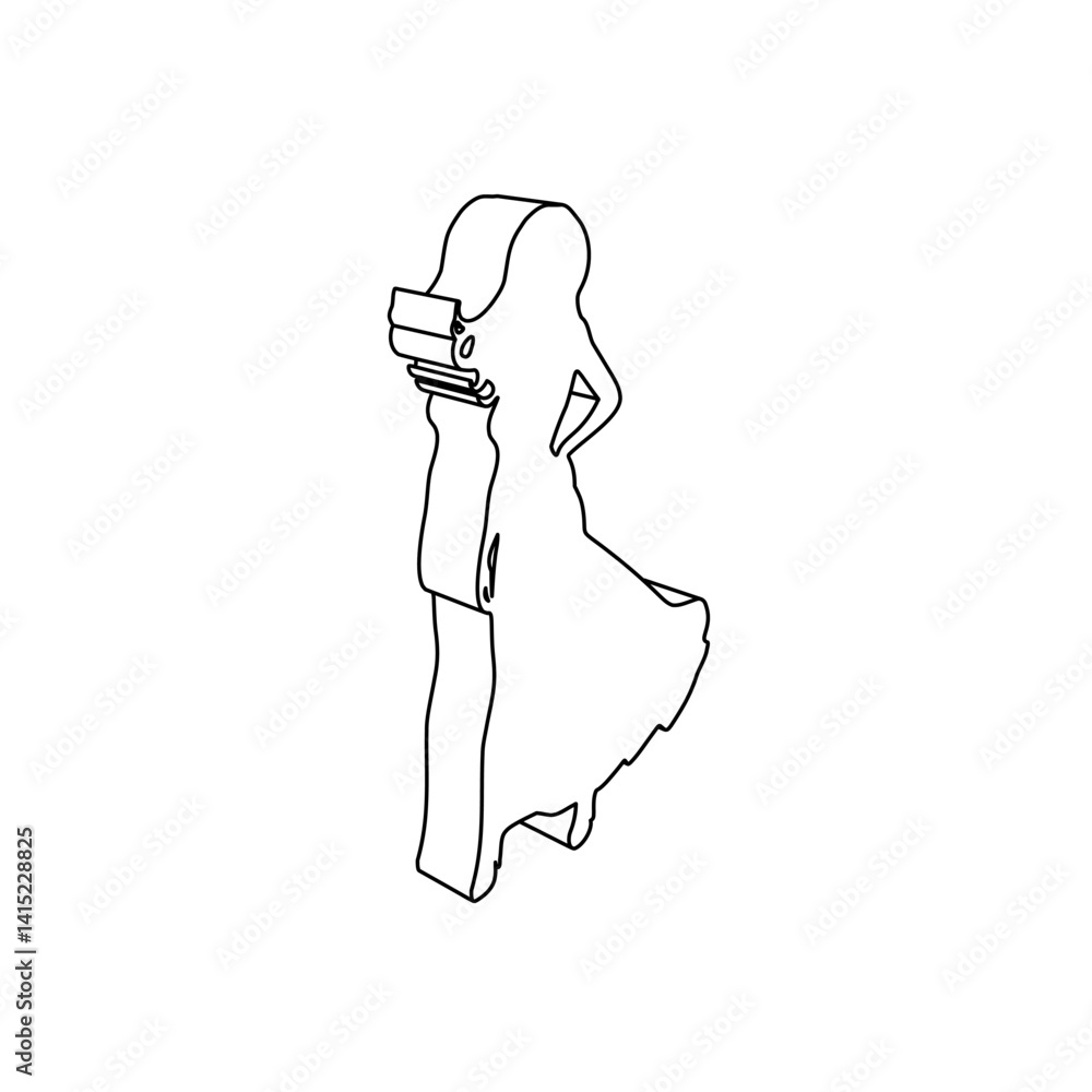 Poster the outline of a large lady symbol is made with black lines. 3d view of the object in perspective. v