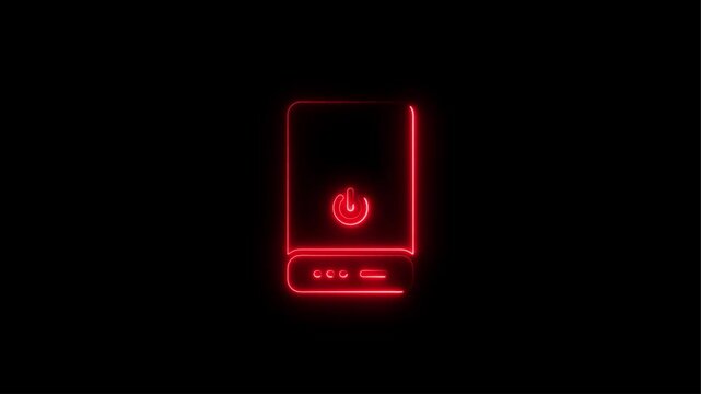 Glowing neon power bank icon isolated on black background. HD Video motion graphic animation