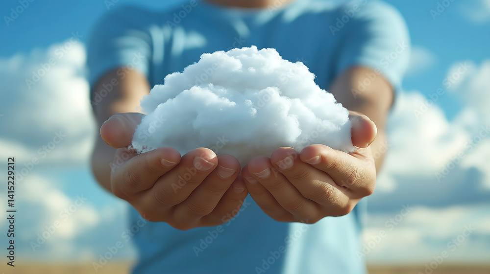 Poster cloud technology for business with man holding data security on a global network