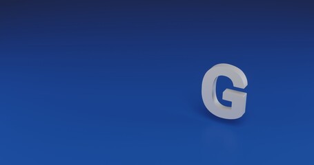 Isolated realistic white capital letter G symbol with shadow. Located on the right side of the scene. 3d illustration on transparent background