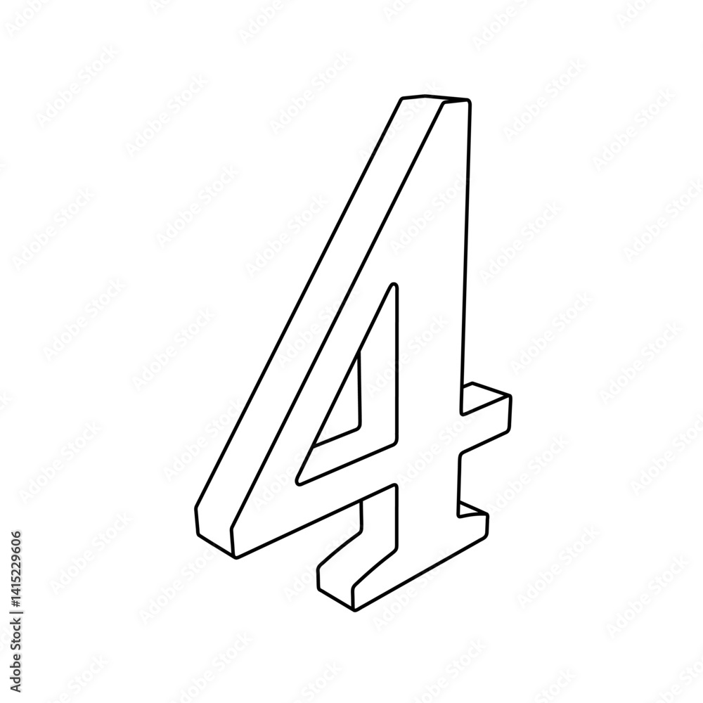 Poster the outline of a large number four symbol is made with black lines. 3d view of the object in perspec