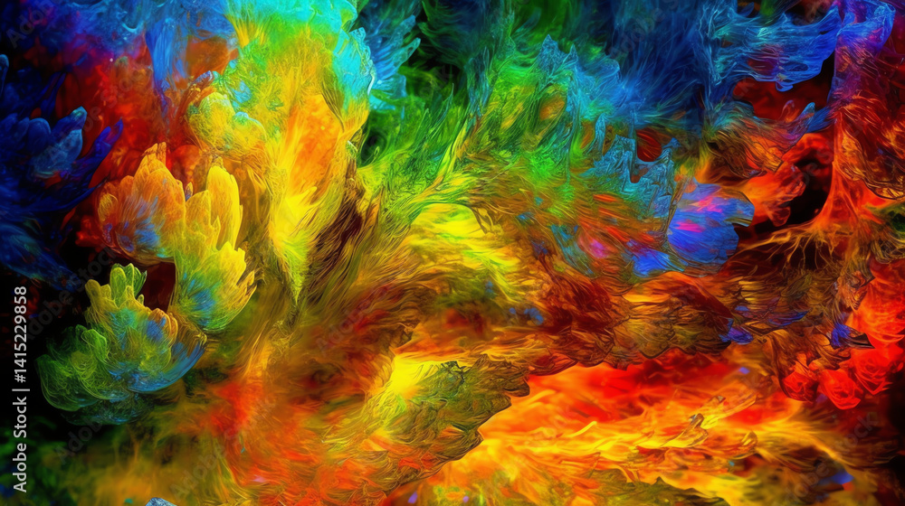Poster this dynamic abstract artwork showcases a fusion of vivid colors and swirling patterns, evoking ener