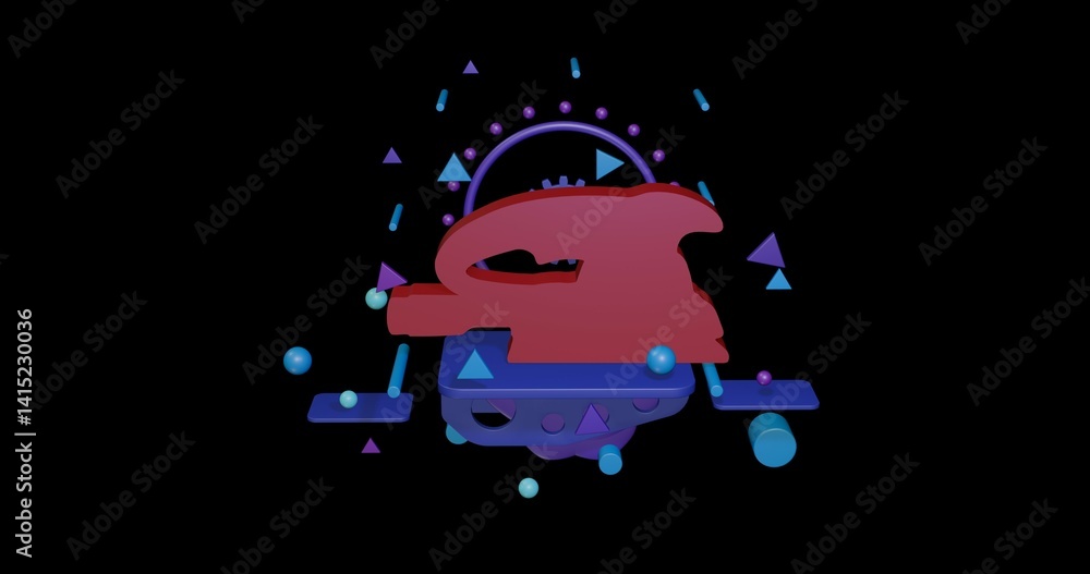 Poster red sanding machine symbol on a pedestal of abstract geometric shapes floating in the air. abstract 