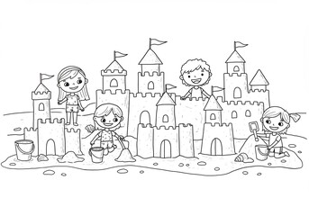 Children Building Sandcastles on a Beach