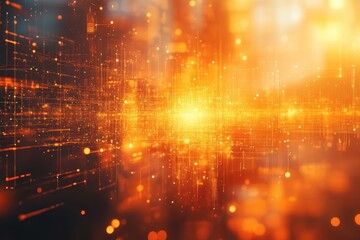 Obraz premium Abstract digital background featuring vibrant orange light trails and glowing particles