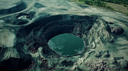 A coal mine dug deep into the earth, polluting the surrounding area