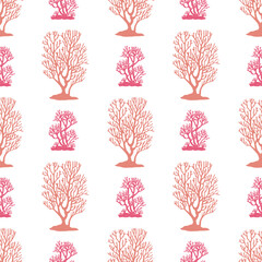 Fototapeta premium Vibrant coral seamless pattern highlighting intricate marine life elements in varying sizes creating a captivating underwater theme suitable for textiles and wallpapers