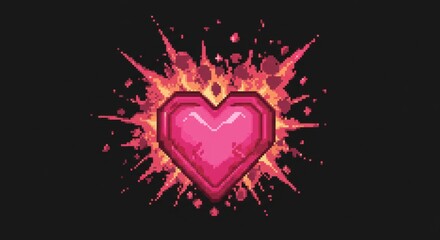 Heart graphic stands out with vibrant colors and pixel art design