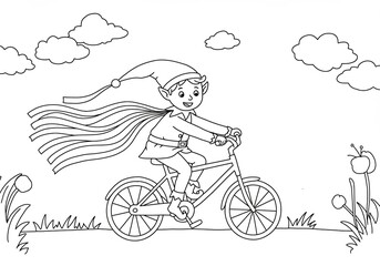 Girl Riding Bicycle in Windy Day Illustration