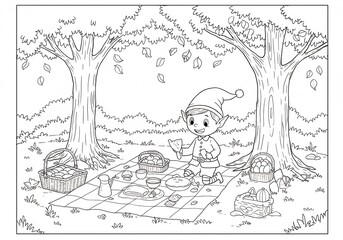 Girl Sitting Under Trees Black And White Sketch