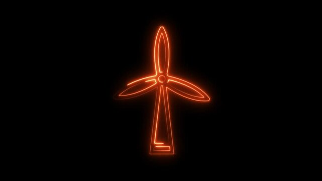 Glowing neon wind power icon isolated on black background. HD Video motion graphic animation