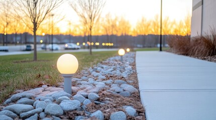 Outdoor pathway at sunset with modern lighting