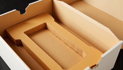 Cardboard packaging insert in a white box  