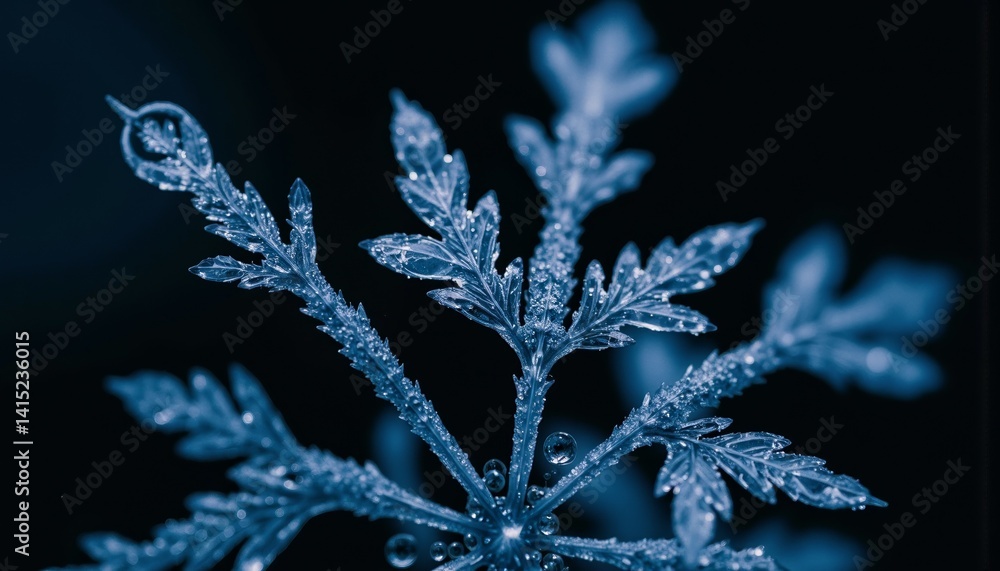 Poster snowflake with frost pattern on dark background