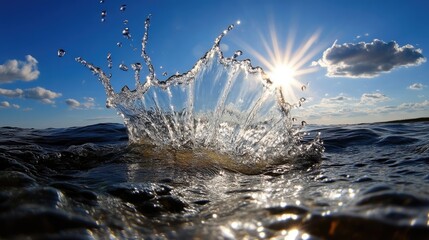 Sparkling water splash under a brilliant sky