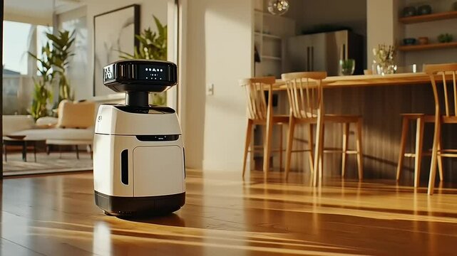 Autonomous Personal Robot Navigating Modern Home Interior, Future Technology Concept