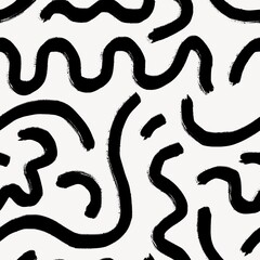 Curl line seamless pattern background, black brush strokes